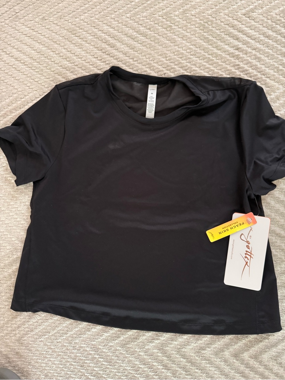 NWT Gottex Black Short Sleeve Crew Neck crop workout Top